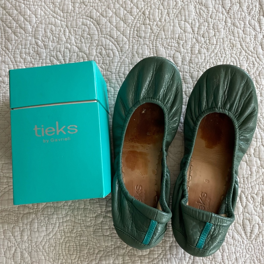 Tieks Pacific Green Leather Flats
